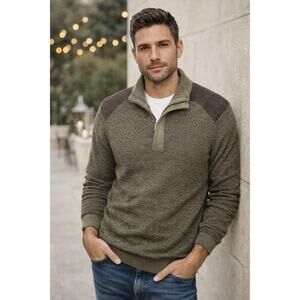 Banana Republic 1/4 Zip Knit Sweater with Shoulder Patches Olive Green Men's XXL